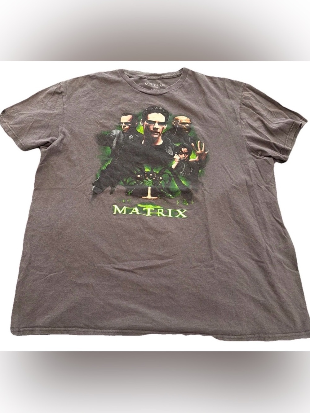 MAD Engine Matrix Movie Crewneck T-Shirt - Gray with Green Print